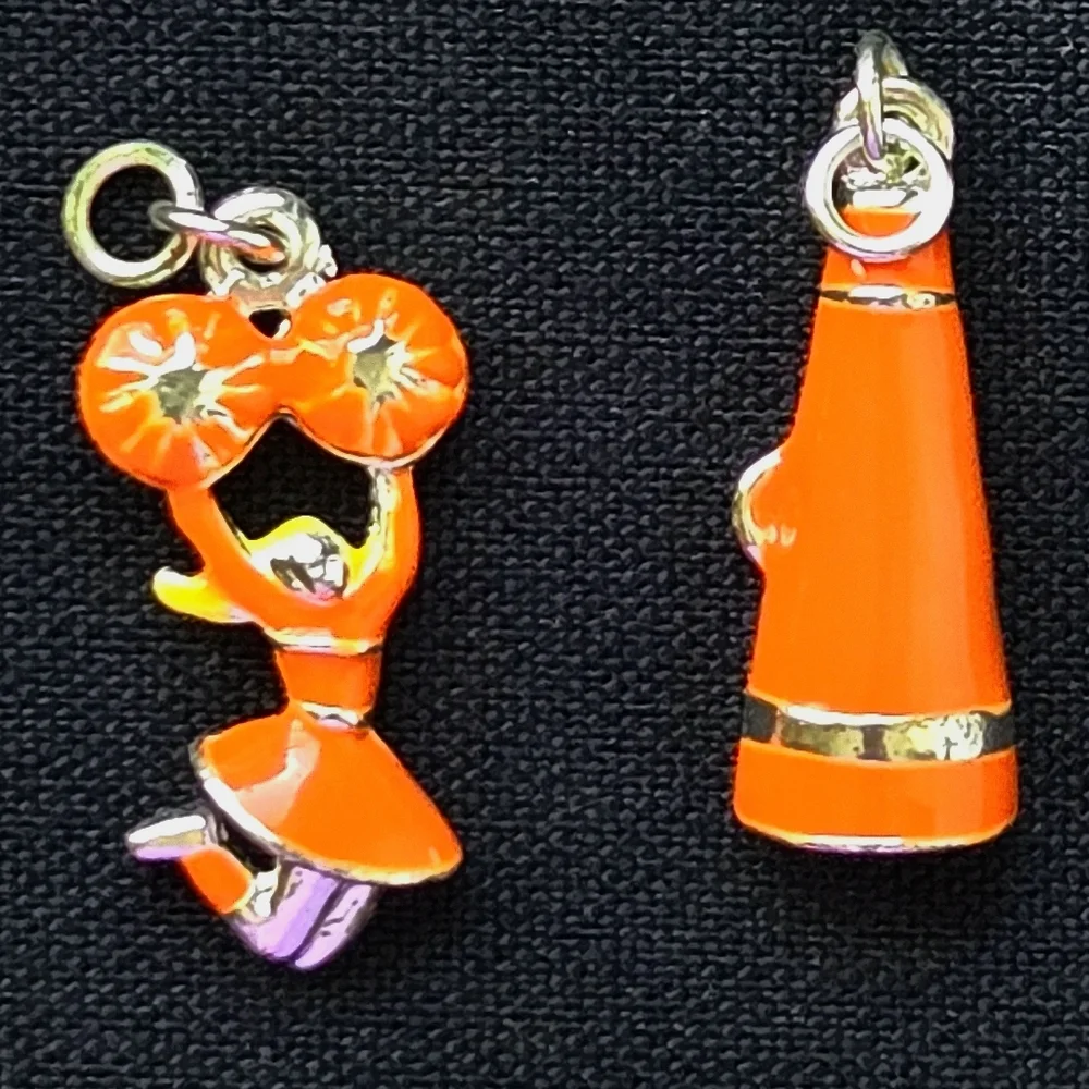 3/10$ - VTG Enameled Cheer Charms & 'I Wish' Engraved Star Orange & Silvertone